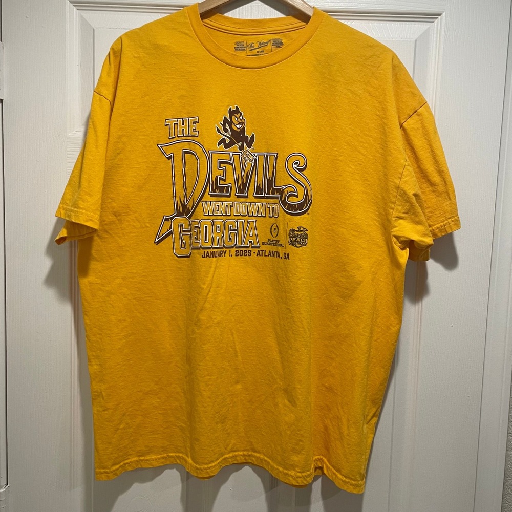 ASU Sun Devils Mens Tee XXL Yellow Cotton Graphic The Victory Peach Bowl 2025 - Picture 4 of 6